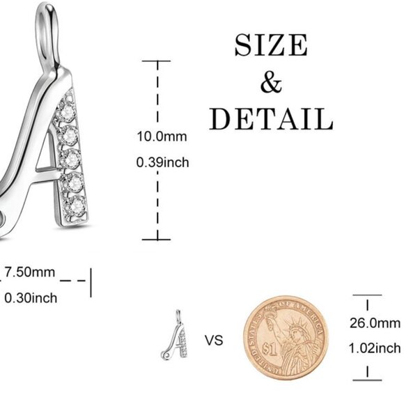 NWOT  Small Letter A charm 925 Sterling Silver w Cz Accents 2/$10 - Picture 2 of 4